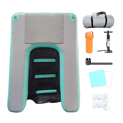 Hundebadeleiter Aufblasbare Hundepool-Ausstiegsrampe mit Pumpe/Seil/Reparaturset, PVC Rutschfeste Schwimmende Hunderampe für Seen/ Boote/ Anlegestellen/ Yachten, Tragbar & Wiederverwendbar(Green,150L