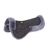 Merauno Lammfell Sattelkissen Lammfell Sattelpad Rand Ultra Sattelkissen mit Fellrand Half Pad voll ausgekleidet Lammfell Rim Naturwolle Wirbelsäule frei (Large(59cm), Schwarz)