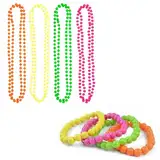 BOBOZHONG Neon-Perlenketten,8 Stück Neon Perlen Halskette Armbänder 80Er Jahre Kostüm Zubehör Jahre Vintage Halskette, Partykette, Mode-Accessoires