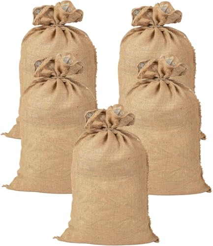 Jutesäcke 105 x 60 cm - 5er Set, Jutesack Universal, 50 kg Traglast - Ökologische Kartoffelsäcke aus 100% Jute - Strapazierfähig, Sackhüpfen, Kartoffelsack, Frostschutz, Nikolaussack