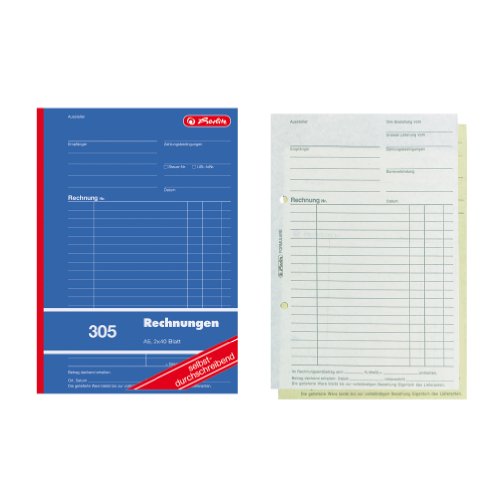 Herlitz 1932862 Rechnungs-Buch A5, 305 2x40 Blatt, selbstdurchschreibend, 4er Packung