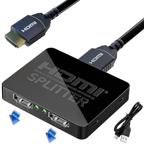 HDMI Splitter 1 in 2 Out, 4K HDMI Splitter für 2 Monitore Gleichzeitig, Verteiler 1 in 2 Out Dual Monitor Adapter für Xbox, Fire Stick, PS4/PS3, Roku