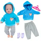 Baby Puppen Puppenkleidung 35-43 cm, Kleidung Outfits für Baby Puppen, 1 Animal Element Kapuzensweatshirt+ 1 graue Hose + 1 Paar Socken +1 Hänger, Puppenkleidungsset Geschenk für Kinder Mädchen Jungen