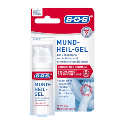 SOS Mund-Heil-Gel (1x 15 ml) - zur Linderung von Schmerzen durch Aphten auf Zunge, Mundschleimhaut & Lippen - auch bei kleineren Wunden durch Zahnspangen - beschleunigt den Heilungsprozess