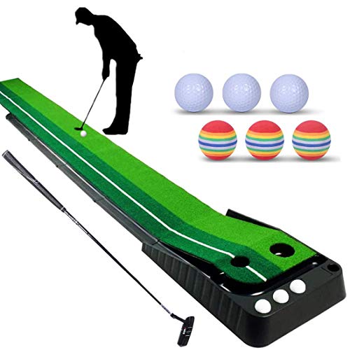 YINGJEE Golf Matte Puttingmatte mit professionelle tragbare Übungs,einhalten Golf Putter + 6 Golf Bälle Mini Golf Übungsmatte Putting Matte Green Golfübungsgeräte für zu Hause Büro Gym