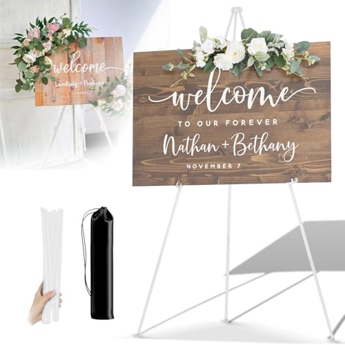 YSWOVUO Staffelei Hochzeit, 160cm Portable Künstler Staffelei Stand, Verstellbares Stativ Tisch Kunst Leinwand Malerei Display für Hochzeit Poster Innen Außen, Weiß