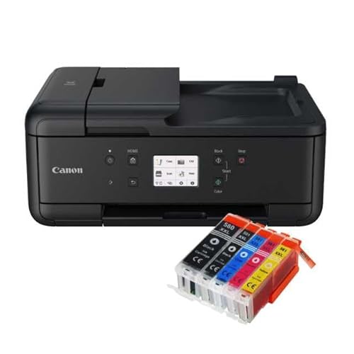 IC-Office TR7650 Farbtintenstrahl Multifunktionsdrucker 4-in-1 (Drucken, Kopieren, Scannen, Faxen, ADF, WLAN, AirPrint) schwarz + 5 XXL Tintenpatronen