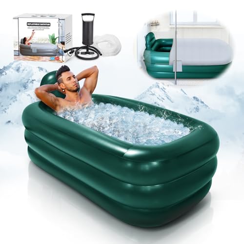 Tragbare Badewanne für Erwachsene,Eisbadewanne für Sportler,aufblasbare Badewanne mit Luftpumpe,einfach aufzublasen,Abfluss,kalte Tauchwanne,tragbare Wanne für Home SPA,heißes Bad (grün)