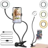 Retoo LED Ringlicht mit Stativ Selfie-Licht, Selfie-Lampe Schwanenhals Klemmlampe Handy Selfie Ring Licht Tisch Ringleuchte Live-Stream Makeup Fotografie YouTube Vlogs Dimmbare Tischringlicht 4"