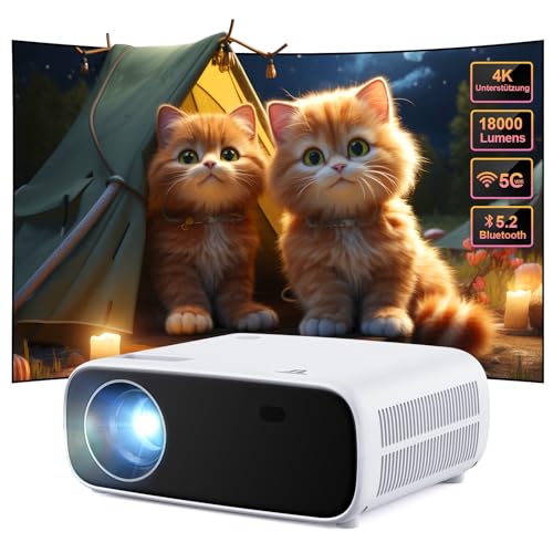 Wielio Beamer, Full HD 1080P Projektor, 5G WiFi Bluetooth Projector, 18000 Lumens Heimkino Mini Beamer, 30-200 Zoll Projektionsgröße Kompatibel mit iOS/Android/Laptop/HDMI/USB