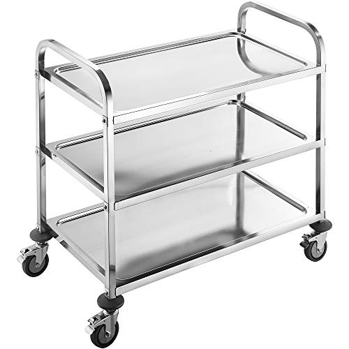 BPT Edelstahl Servierwagen mit 3 Böden Partition Küchenwagen,Restaurant Hotel Schul Servierwagen (95 x 50 x 95cm)