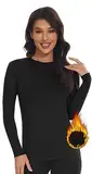 SIMIYA Thermo Unterhemd Damen Thermoshirt Langarm Thermounterwäsche Thermo Oberteil Warme Unterwäsche Winter Thermal Base Layer mit Innenfleece,Schwarz,M