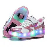 Junge Mädchen Schuhe Kinderschuhe mit Rollen LED Leuchtend Schuhe Kann durch USB-Aufladung Ultraleicht Outdoor Sportschuhe Blinkschuhe Skateboardschuhe Gymnastik Sneaker