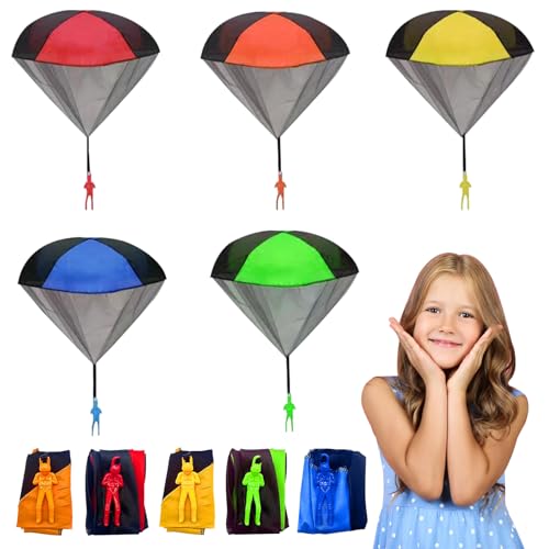 DOWNDRIFT Fallschirmspringer Spielzeug,5 Stück Fallschirm Spielzeug Kinder Draußen Garten Spielzeug Mini Fallschirmspringer Outdoor Flugspielzeug Fallschirm Draußen Fallschirm Wurfspiel