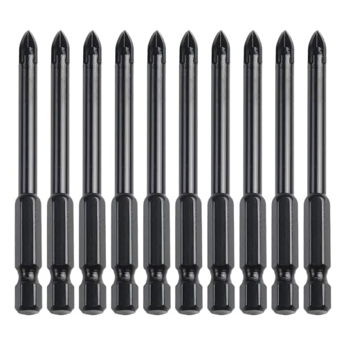 10-teiliges 6-mm-Kreuz-Sechskant-Bohrer-Set aus Wolframkarbid mit Sechskant-Speerkopf for Fliesen, Porzellan, Glasfliesen, Porzellan-Bohrwerkzeug