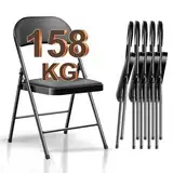 BULAGE Klappstuhl 6er Set Gartenstuhl Klappbar, Wasserdicht Campingstuhl bis 158 KG Metall Klappsessel, Klappstühle für Gäste, Küche, Camping, Schwarz