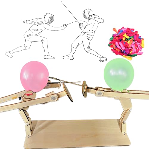 Balloon Bamboo Man Battle, Hölzerne Fechten Spiel, Fechtpuppen aus Holz, Handmade Wooden Fencing Puppets mit 100 Luftballons, Fechtspiel für Erwachsene Kinder