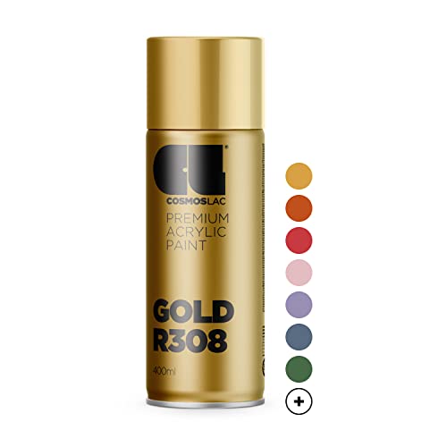 COSMOS LAC Goldene Sprühfarbe - Gold Sprühdose in vielen RAL Farbtönen - 400ml Spraydose perfekt für DIY, Upcycling und andere Lackierarbeiten geeignet (Gold)