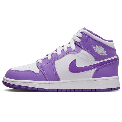 Nike Air Jordan 1 Mid (GS) Basketballschuhe für Jungen, Lila Venom - Weiß, 24.8 cm