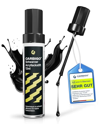 Carbigo® Premium Lackstift Schwarz Glänzend [12ml] - Made in Germany - Auto Lackstift Schwarz gegen Kratzer und Steinschläge - Lackstift Auto Starke Deckkraft Dickflüssig