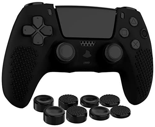 MyGadget Silikon Hülle kompatibel mit PS5 Controller - mit 8 Thumbsticks (2X Paar Hoch | 2X Paar Tief) - Playstation 5 Dualsense Wireless Skin in Schwarz