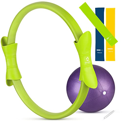 BINIBINI® Pilates Ring Set mit Pilates Ball und Fitnessbändern - 5-teiliges Sport- und Fitnessset für Zuhause - Yoga Ball und 3X Terra Band inklusive