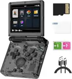 RG35XXSP Handheld-Spielkonsole, 3,5-Zoll-IPS Faltbildschirm Linux-System 3300-mAh-Akku Retro Videospielkonsole mit 64G-TF-Karte und 5532 Spielen (RG35XXSP, Transparent Schwarz, 64G)