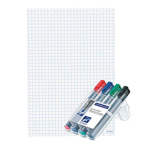 Herlitz Flipchartblock, 68x99cm (kariert/gelocht), 10 Blöcke (20 Blatt je Block) (2X 4er Marker Set Keil)