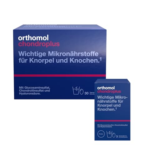 Orthomol chondroplus - Nährstoffe für Knorpel und Knochen - mit Glucosamin, Chondroitinsulfat und Hyaluronsäure - Granulat/Kapseln, 30 St. Tagesportionen mit 3 Tagesportionen gratis