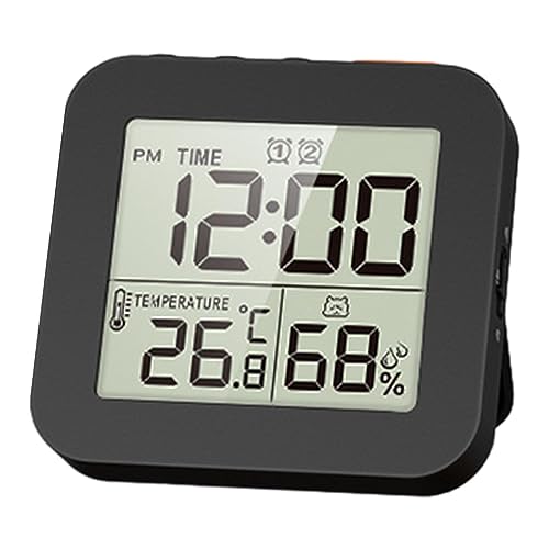 Sharplace Digitale Badezimmeruhr, Dusch-Timer mit Alarm, wasserdichte Uhren für Badezimmer, Küchen-Timer-Uhren, Thermometer-Hygrometer-Wanduhr, Schwarz