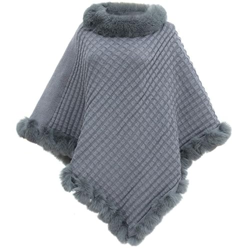 NLAND Warmer Damen Poncho Warme Strick Cape Faux Cashmere Strickponcho Umhang für Herbst Winter(Grau)