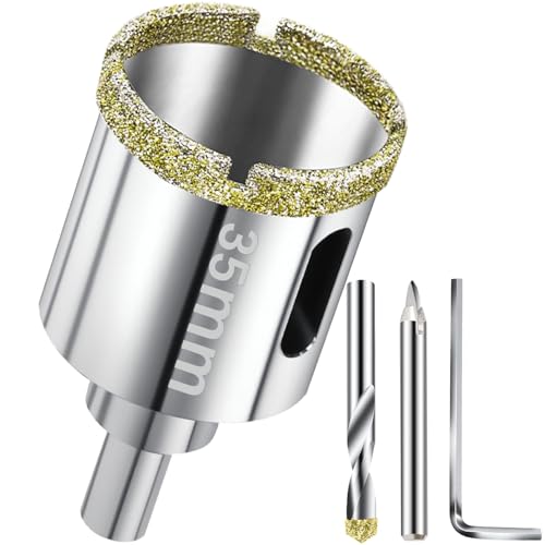 Fliesenbohrer, Diamant-Bohrkrone, Diamant-Lochsäge Ø 35mm, mit Zentrierbohrer - Diamantbohrer für harte Fliesen - Perfekte Bohrungen in harten Fliesen, Granit, Keramik, Ziegel, Marmor und Kalkstein