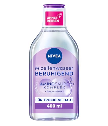 NIVEA Beruhigendes Mizellenwasser, Mizellen Reinigungswasser für sensible Haut, parfümfreies Gesichtswasser mit Dexpanthenol und Aminosäurekomplex, feuchtigkeitsspendende Gesichtsreinigung (400 ml)