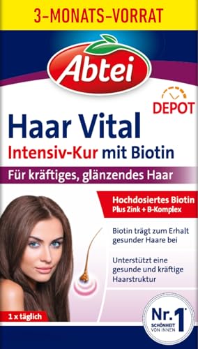 Abtei Haar Vital Intensiv-Kur – Für kräftiges, glänzendes Haar – Hochdosiert, Vegan, Glutenfrei – Vorratspackung – 90 Tabletten für 3 Monate