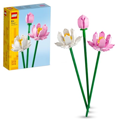 LEGO Creator Lotusblumen, Blumenstrauß-Set mit 3 künstliche Blumen, Schlafzimmer- oder Schreibtisch-Deko, Jugendliche Mädchen und Jungen, Sie und Ihn 40647