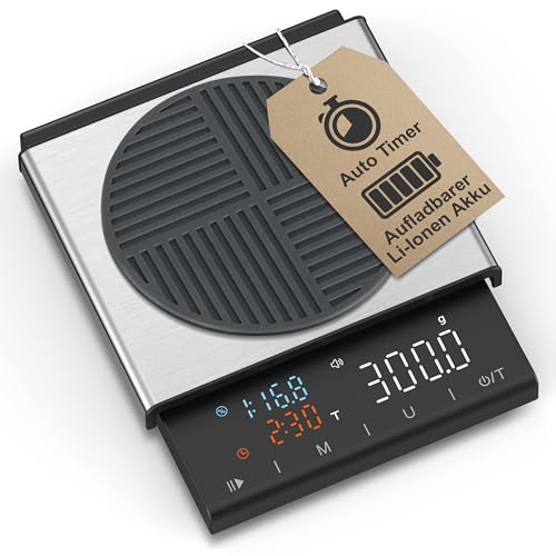 LEBENLANG Kaffeewaage & Espresso Waage - 0,1g Präzise mit Timer I Barista Coffee Scale I Kaffeewaage mit Timer Espressowaage Digital I Kaffeewage Feinwaage Kaffee Waage Küchenwaage Scales Briefwaage