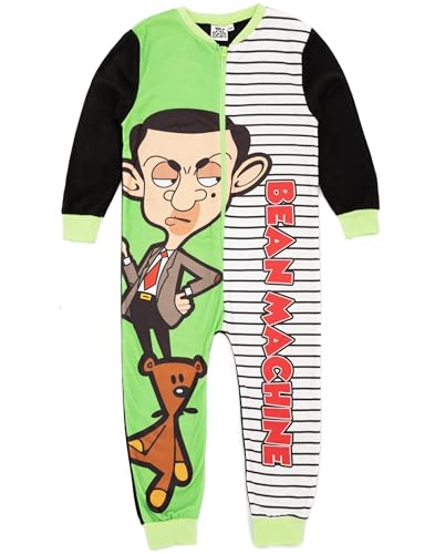 Mr Bean Boys Grüner Einteiler | All-in-One-Fleece-Loungewear | Kinder-Pyjama-Pyjama-Schlafanzug-Nachtwäsche | Gemütliche Geschenkartikel – 9–10 Jahre