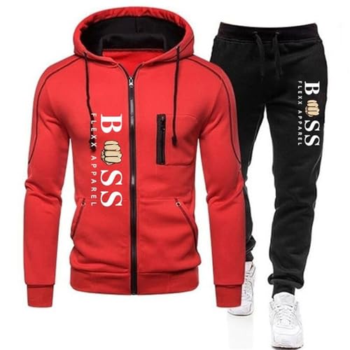 DUHENWU Herren Trainingsanzug 2 Teilig Set Sweatshirt Und Jogginghose Jogginganzug Jacke Trainingshose Sportanzug Fleece Warm Freizeitanzug Fußball Sporthose Für Gym Atmungsaktiv Hausanzug