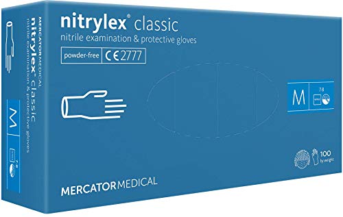 MERCATOR MEDICAL Nitrilhandschuhe, puderfreie Einweghandschuhe NITRYLEX CLASSIC, Größe: M - 100 Stück, texturierte Fingerspitzen, latexfreie Einmalhandschuhe, Nitril-handschuhe, blau