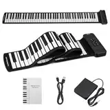 POGOLAB Aufrollbares Keyboard-Piano 88 Tasten, E Piano 88 Tasten für Anfänger, mit 14 Demo/128 Rhythmen/128 Hochwertige Sounds/Fußpedal/Bluetooth, Wiederaufladbar Rollpiano Erwachsene 88 Tasten