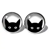 Black Cat Katzen Ohrstecker ABOUKI Damen Mädchen Kind Kinder Edelstahl Ohrschmuck Motiv schwarze Katze Kätzchen handgefertigte Ohrringe silber-farben