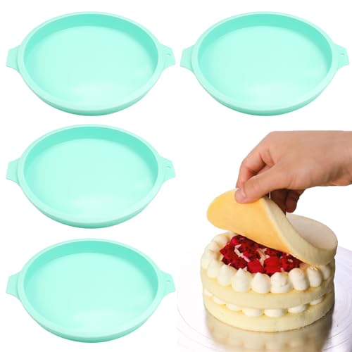 4 Stück Silikon Kuchenformen Rund, Kuchenform 20 cm Rund Schichtkuchen Backform Leicht zu Lösen BPA-Frei Antihaft-Silikonform zum Backen für DIY-Kuchen, Pizza, Tart, Schichtkuchen, etc. (8 Zoll)