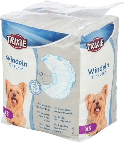 TRIXIE Windeln für Rüden - Größe XS - Tailenumfang 20–42 cm - 12 Stück - Hygiene bei Inkontinenz - Gummiband und Klebeverschlüsse - absorbierende Vliesfüllung - 23640