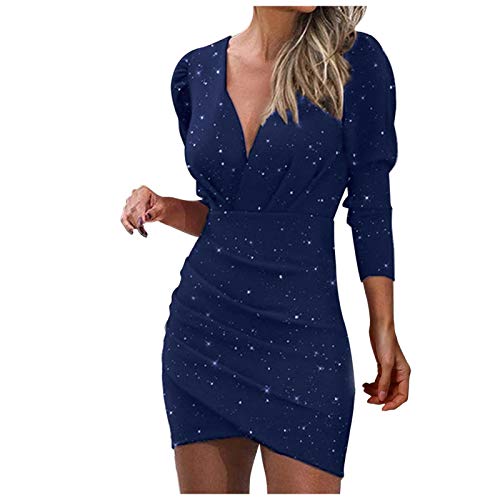 Damenkleid, Herbst, Winter, langärmelig, lässig, stilvoll, leicht, bequem, dunkelblau, L