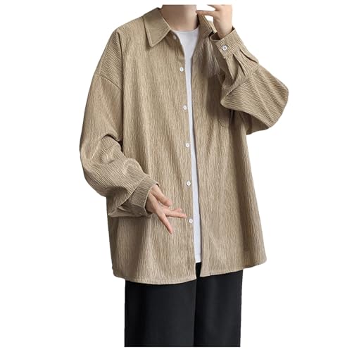 WKAYsIV Hemden Herren Extra Arm Casual Solide Urlaub Strickjacke Shirts Tops Herren Hemd Original(Khaki M)