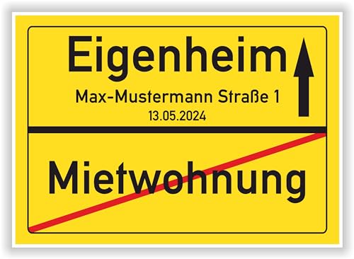 Ortsschild Bild Mietwohnung Eigenheim Hausbau Haus Hauskauf Einzugsgeschenk persönliches Geschenk personalisiert mit Namen und Datum Umzug in eigenes Haus