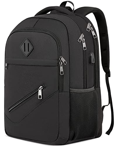 Rucksack Herren, Schulrucksack Jungen Mädchen Teenager, Wasserdicht Schulranzen für 15.6 Zoll Laptoptasche mit USB Ladeanschluss, Arbeit Reisen Camping Backpack mit Anti Diebstahl Tasche, Schwarz