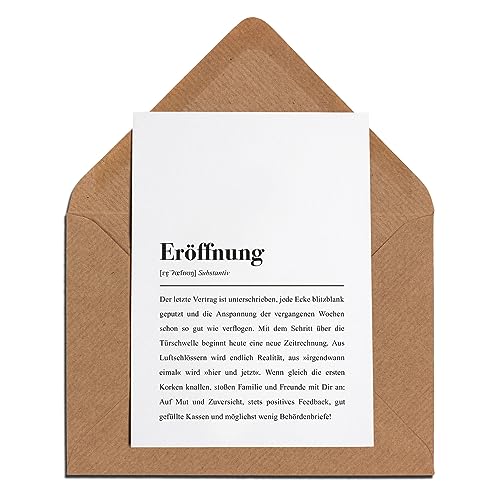 Karte zur Geschäftseröffnung mit Umschlag: Eröffnung Definition