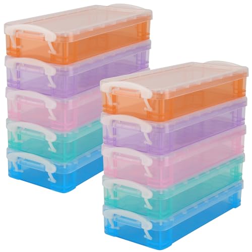 FUNSUEI 10 Pcs Stapelbare Stiftebox, 22 x 10 x 4.6cm Durchscheinende Bleistiftboxen Stapelbare Stiftbox Für Organize Pinsel Zeichnungs Werkzeuge, 2 Von Jeder Der 5 Farben