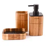 Satu braun Bad Accessoires Set 3 Stück enthalten Seifenspender, Zahnputzbecher, Seifenschale Badezimmer Set für Küche Dekor und Haus Erwärmung Geschenk Modern Acacia Wood